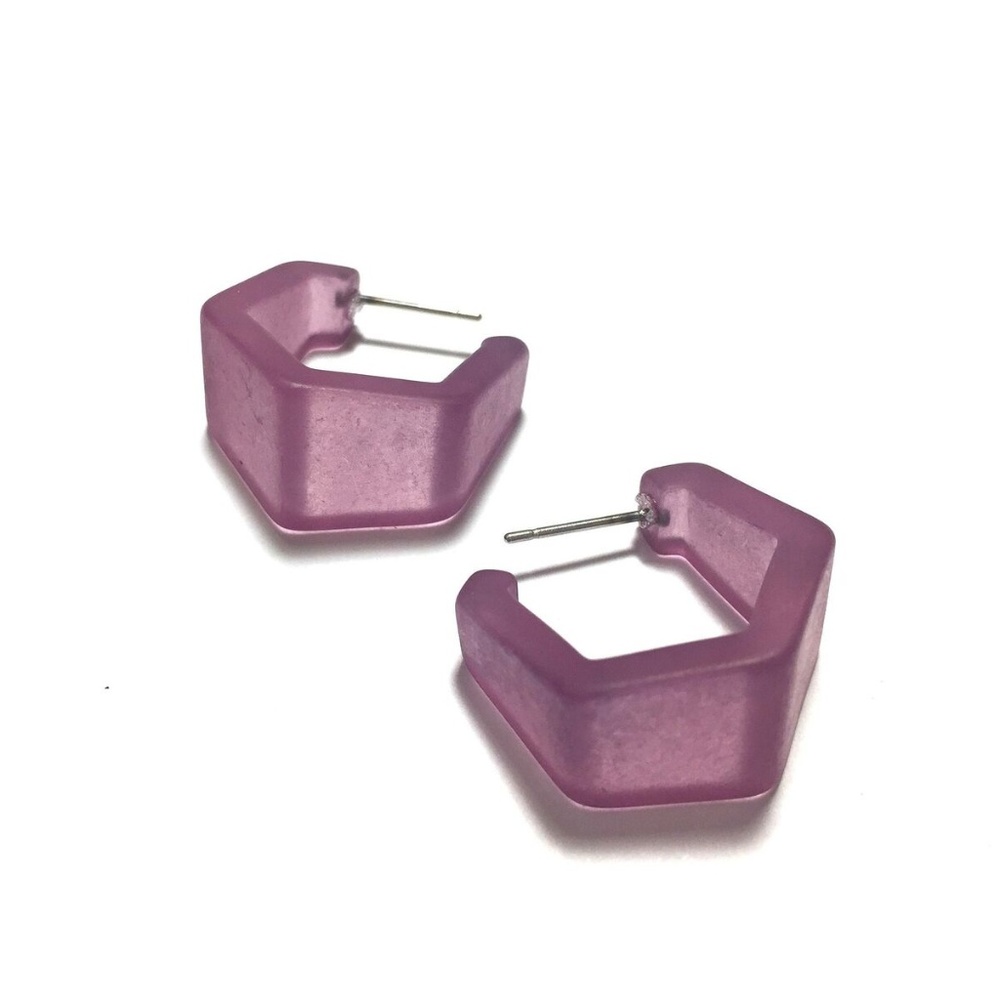 Amethyst Hexagon Geo Vintage Lucite Hoop Earrings